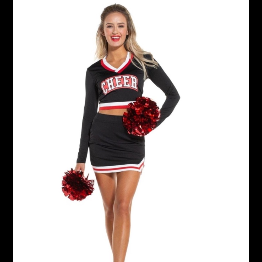 Cheer Set Women’s Medium (8-10) Adult Size 3 Pcs Top, Skirt, Pom Poms